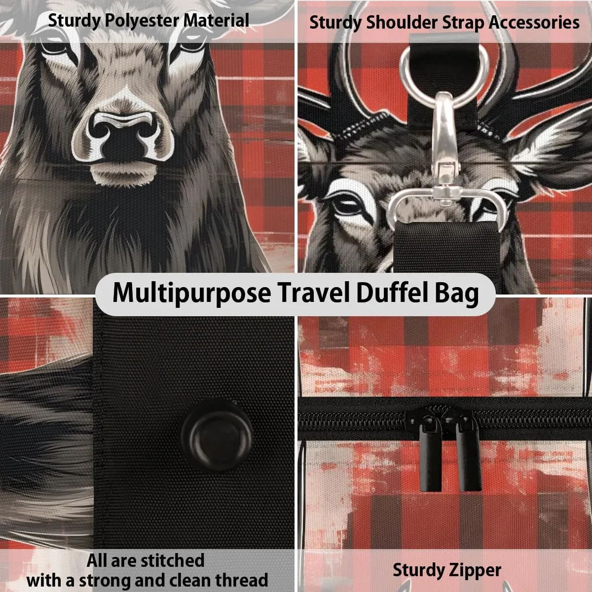 Deer Print Travel Duffel Bag for Women Men Waterproof Foldable Overnight Weekender Bag Large Capacity Sports Gym Bag