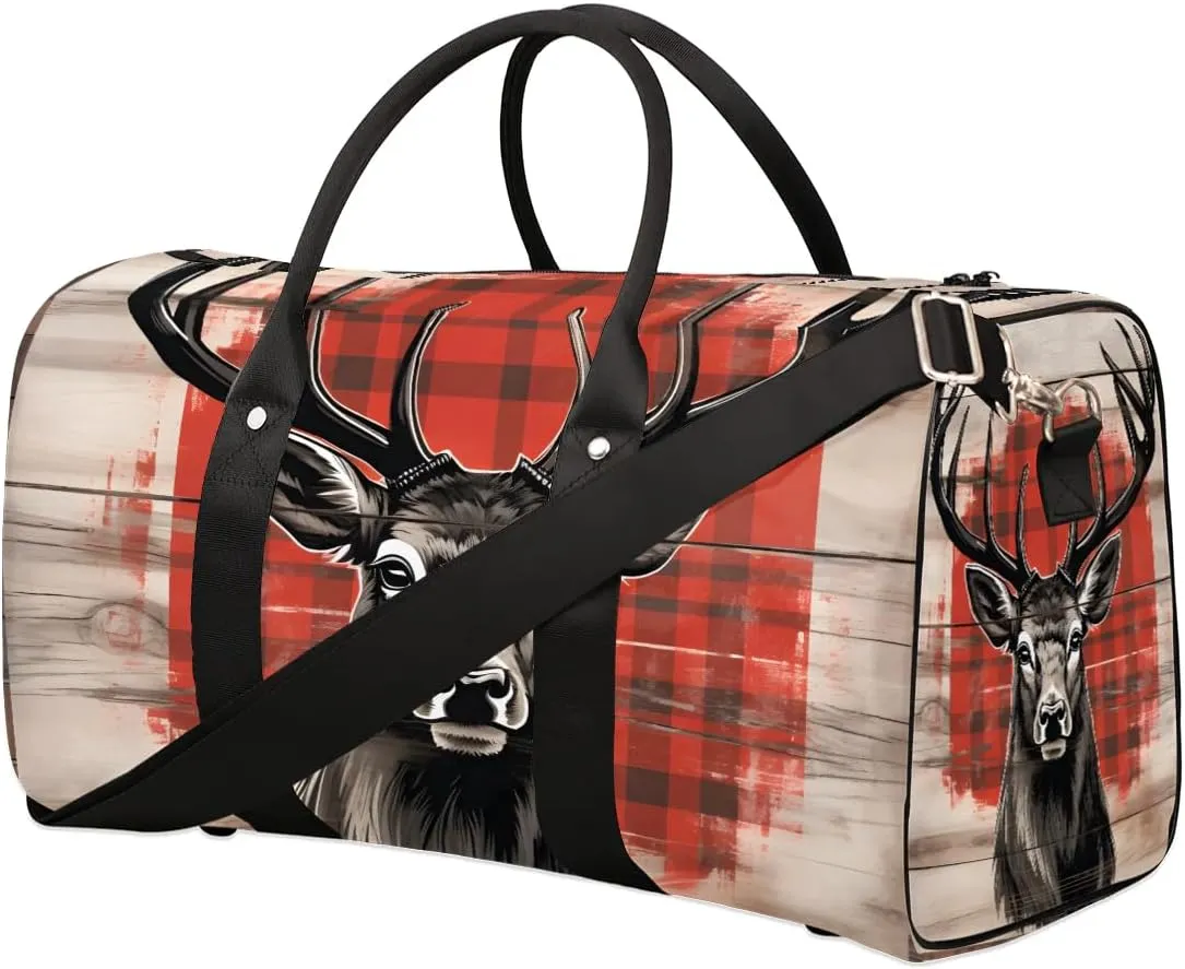 Deer Print Travel Duffel Bag for Women Men Waterproof Foldable Overnight Weekender Bag Large Capacity Sports Gym Bag