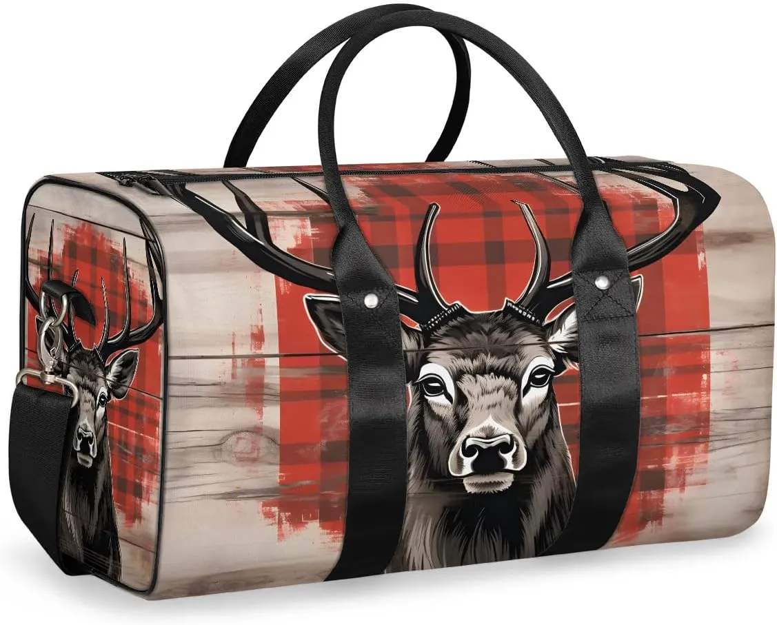 Deer Print Travel Duffel Bag for Women Men Waterproof Foldable Overnight Weekender Bag Large Capacity Sports Gym Bag