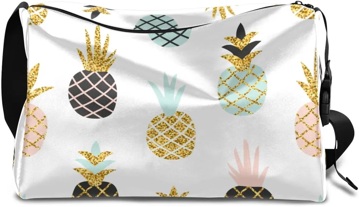 Delicious Summer Pineapple Small Gym Bag for Men Women Workout Sport Duffle Bag Waterproof Weekender Overnight Bag Lightweight Carry on Tote Bag Crossbody Shoulder Travel Bag for Swim Yoge Dance