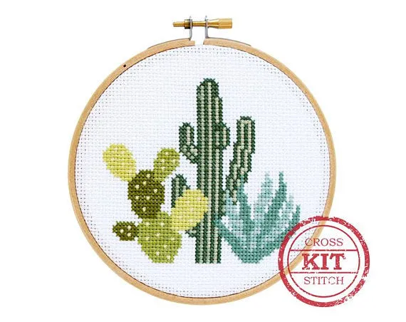 Desert Cacti DIY Cross Stitch Kit --- Stranded Stitch