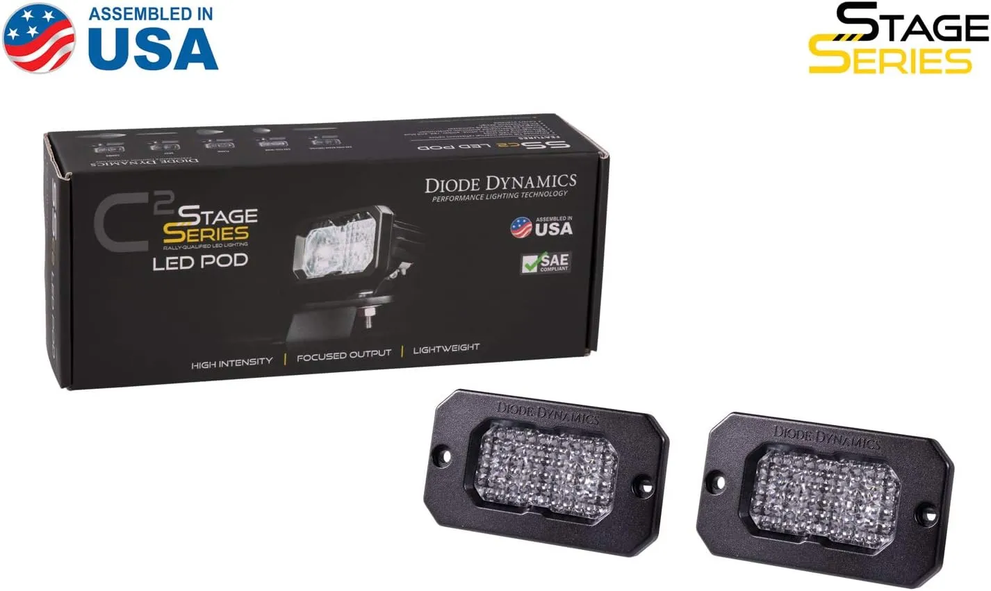Diode Dynamics SSC2 SAE White Sport Flush Mount LED Pod (pair), Flood w/Red Backlight