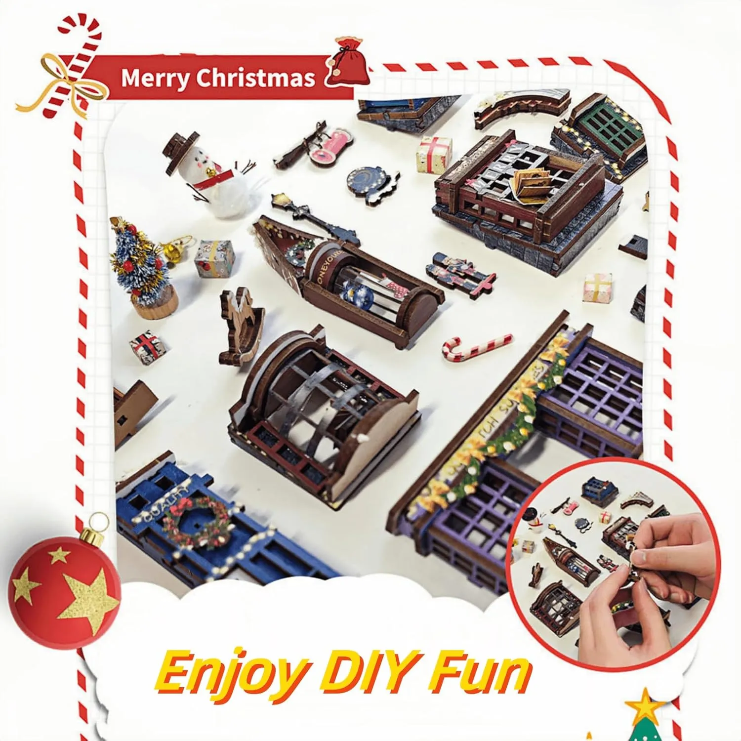 DIY Book Nook Kit Songs of Snowy Night - Christmas Night Theme Miniature Model Dollhouse 3D Puzzle, Assembly Bookend for Adult (Snowy Night Moonlight)