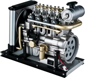 DjuiinoStar Mini 4-Cylinder Diesel Engine Model (450  Pieces Components, 3-5 Hours Assembly Time), Miniature Metal Mechanical Assembly Kit DM115