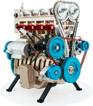 DjuiinoStar Vehicle Engine Model Assembly Kit (300  Pieces Components, 5 Hours Assembly Time), Four-Stroke Straight-Four Gas Engine Working Model, 4 Cylinder Engine Kit DM13-1