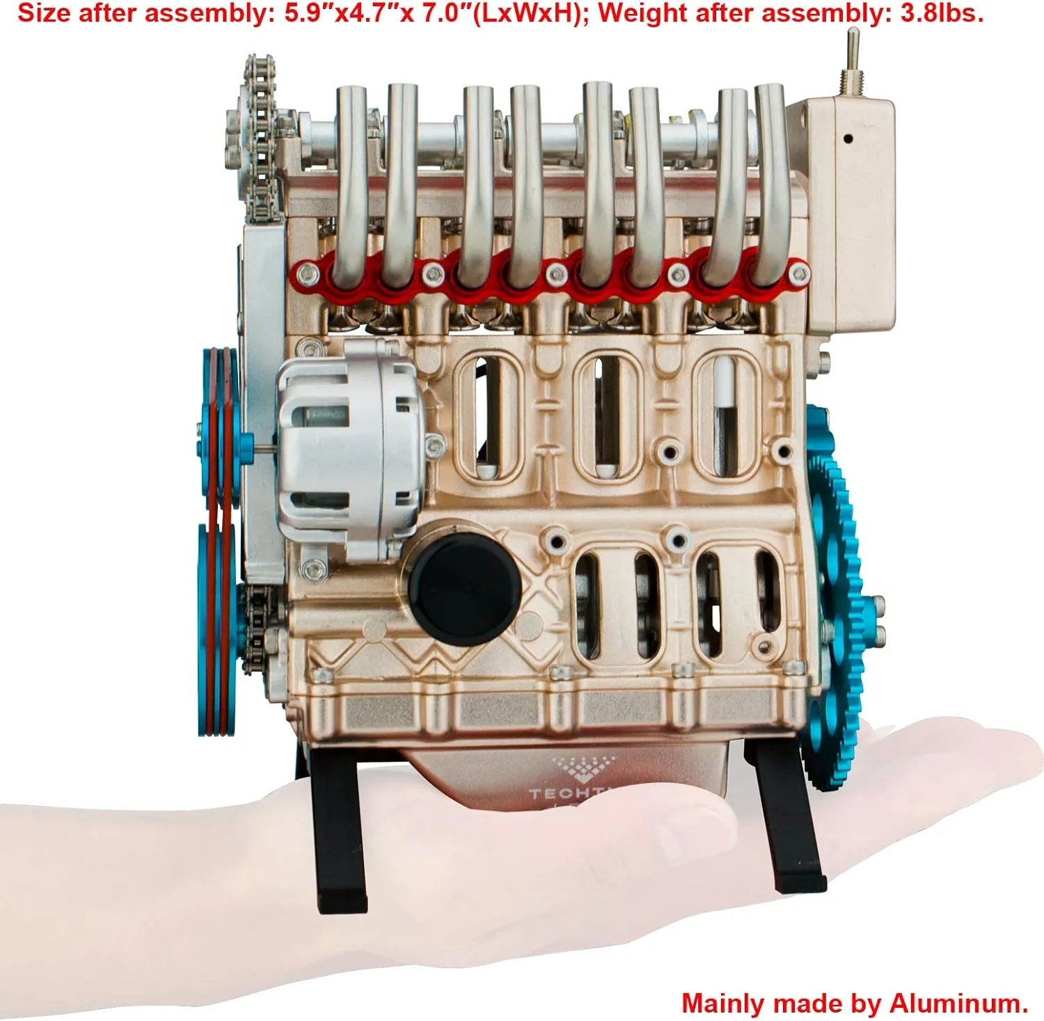 DjuiinoStar Vehicle Engine Model Assembly Kit (300  Pieces Components, 5 Hours Assembly Time), Four-Stroke Straight-Four Gas Engine Working Model, 4 Cylinder Engine Kit DM13-1