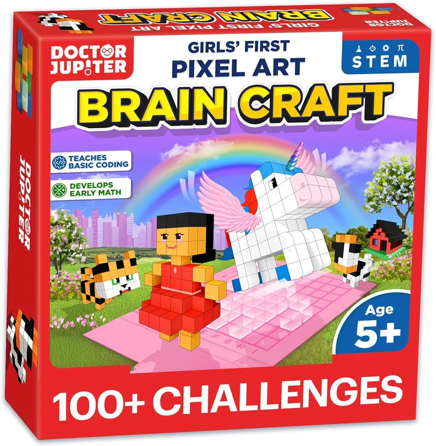 Doctor Jupiter My First STEM Pixel Art Kit, Brain Craft for Girls Ages 5  | Birthday Gift Ideas for 5-6-7-8-9-10 Year Old Girls | Learning & Educational Coding Basics Toy with 100  Challenges