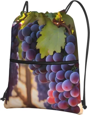 Drawstring Backpack with Zip Pockets, Desert Grapes Print String Bag Lightweight Gym Sack, Hiking, Yoga