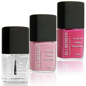Dr’s Remedy 3 Pack Nail Polish Kit, Think Positive Trio, Non Toxic and Organic All Natural Enriched Nail Strengthener - TOTAL Two-in-One/POSITIVE Pink/HOPEFUL Hot Pink