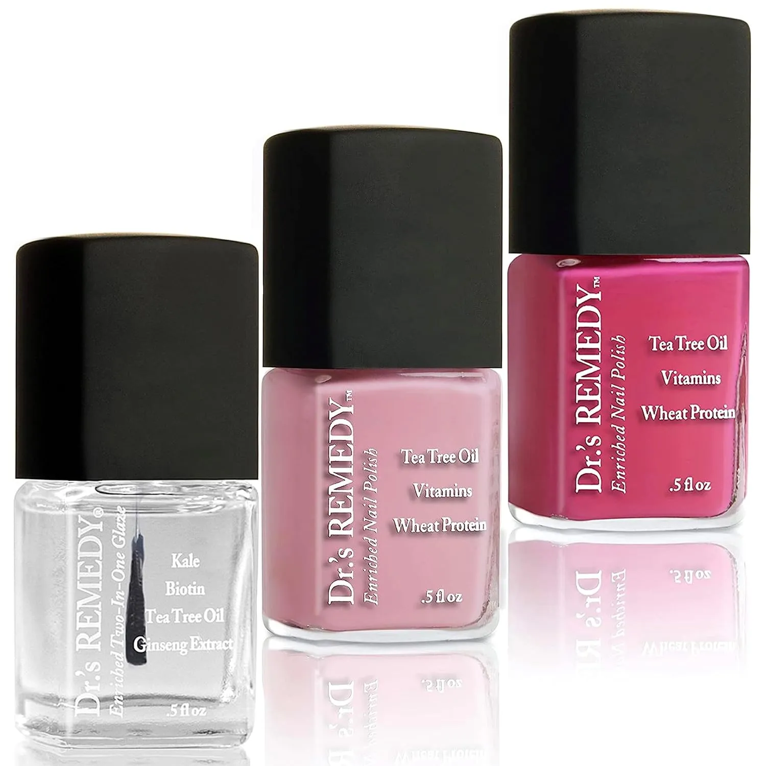 Dr’s Remedy 3 Pack Nail Polish Kit, Think Positive Trio, Non Toxic and Organic All Natural Enriched Nail Strengthener - TOTAL Two-in-One/POSITIVE Pink/HOPEFUL Hot Pink