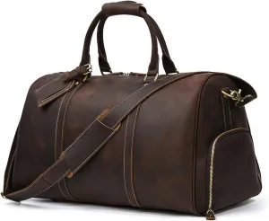 Duffle Bag Men's Vintage Leather Luggage Travel Gym Sports for Travel, Workout(Dark brown)