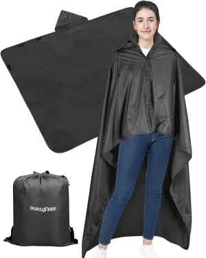 DUKUSEEK Outdoor Waterproof Stadium Blanket with Hood, Windproof Camping Blankets for Cold Weather, Sports, Yard, Soccer, Large Warm Fleece All Weather Blankets, Dark Blue 59"x56"
