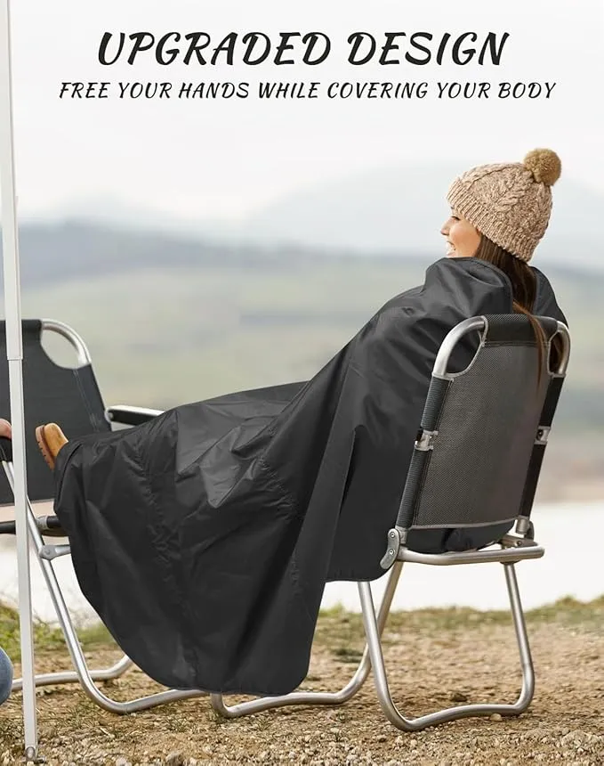 DUKUSEEK Outdoor Waterproof Stadium Blanket with Hood, Windproof Camping Blankets for Cold Weather, Sports, Yard, Soccer, Large Warm Fleece All Weather Blankets, Dark Blue 59"x56"