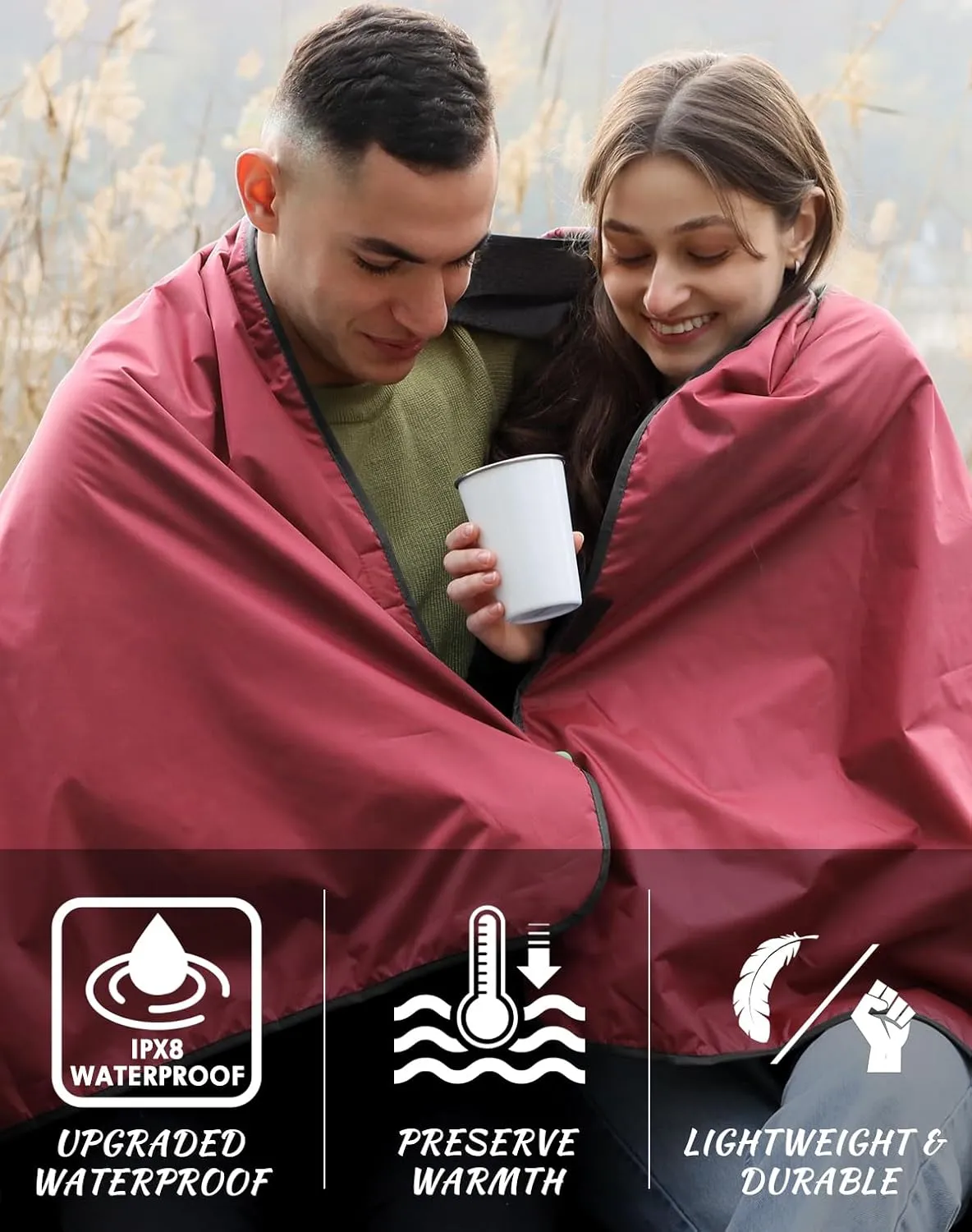 DUKUSEEK Stadium Blanket for Outdoor Sports, Waterproof Hooded Blankets for Watching Football Games, Sideline, Dog, Car, Travel