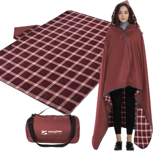 DUKUSEEK Stadium Blanket for Outdoor Sports, Waterproof Hooded Blankets for Watching Football Games, Sideline, Dog, Car, Travel