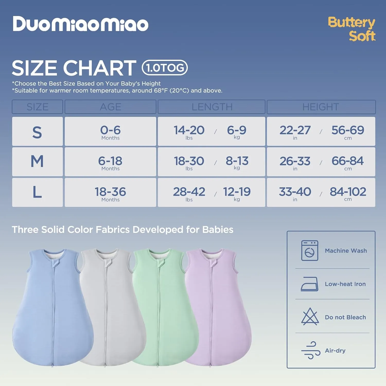 Duomiaomiao Rayon Made from Bamboo Baby Sleep Sack 1.0 TOG, Buttery Soft Wearable blanket Baby, Baby Sleeping bag for Babies