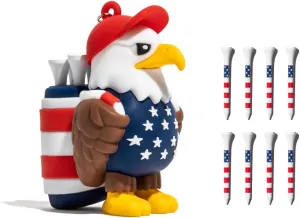 Eagle Caddy Golf Tee Holder, Includes 8 USA Themed Golf Tees, Fun Golf Accessories for Men and Women, Stylish Golf Bag Accessory and Golf Gift