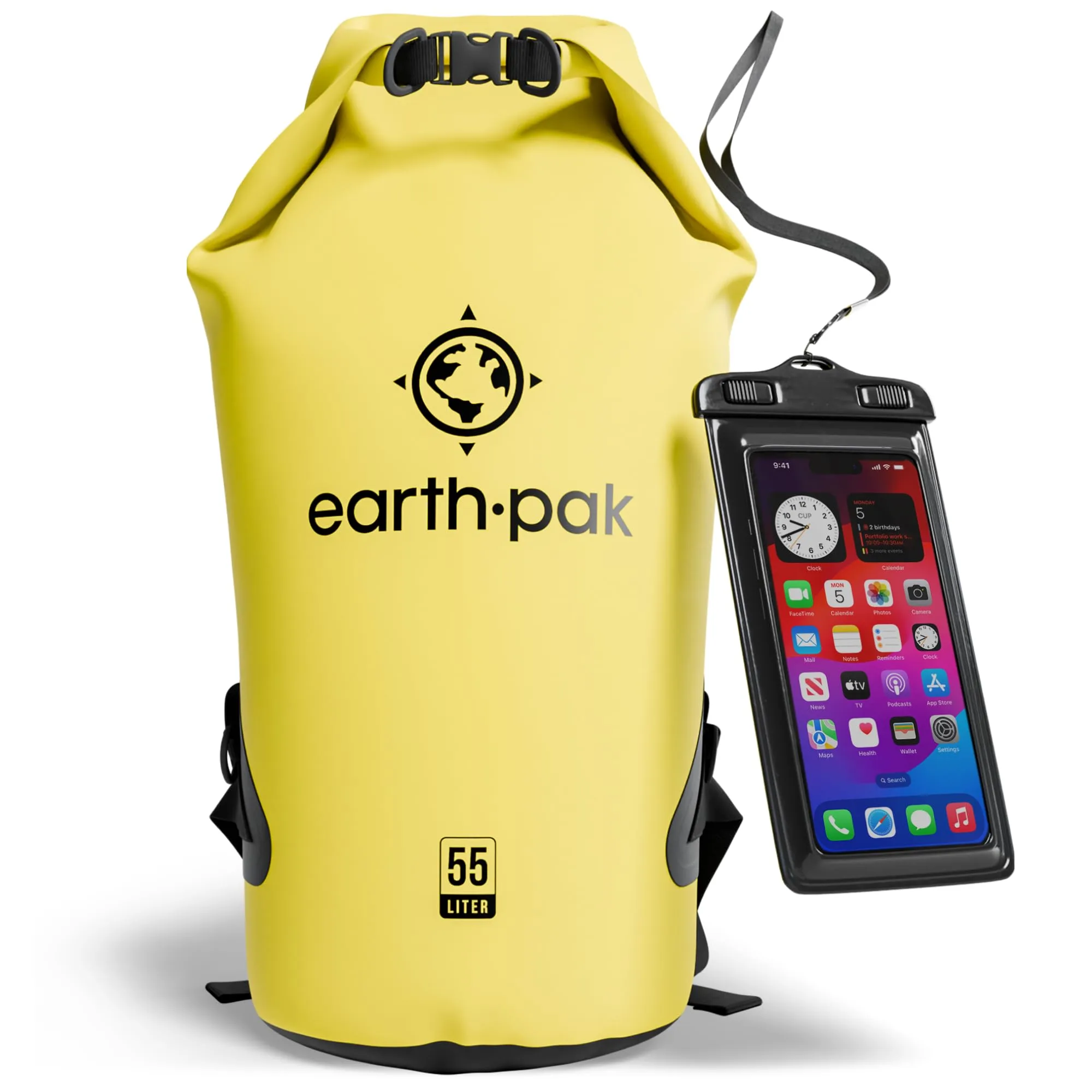 Earth Pak Waterproof Dry Bag - Roll Top Waterproof Backpack Sack Keeps Gear Dry for Kayak with Waterproof Phone Case