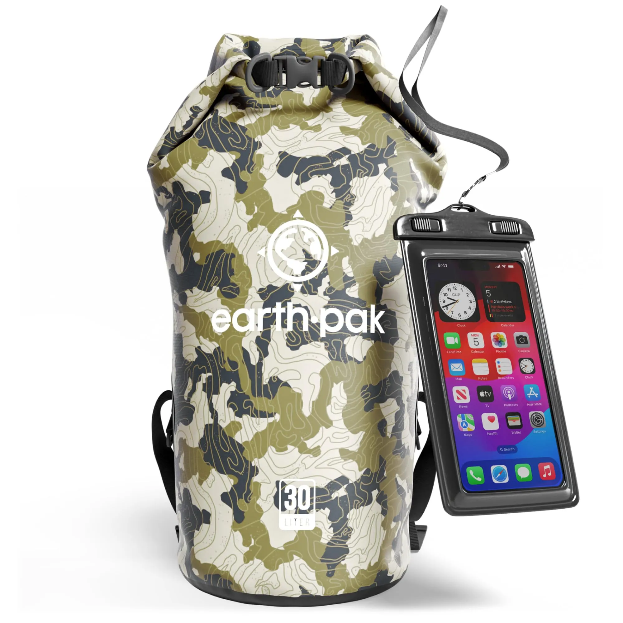 Earth Pak Waterproof Dry Bag - Roll Top Waterproof Backpack Sack Keeps Gear Dry for Kayak with Waterproof Phone Case