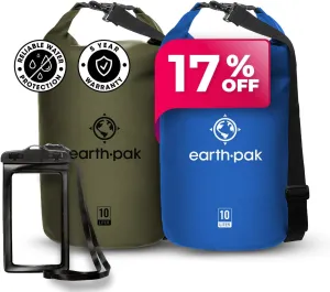 Earth Pak Waterproof Dry Bag - Roll Top Waterproof Backpack Sack Keeps Gear Dry for Kayaking, Beach, Rafting, Boating, Hiking, Camping and Fishing with Waterproof Phone Case