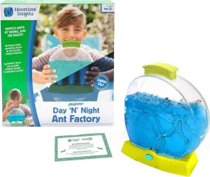Educational Insights GeoSafari Day 'N' Night Ant Factory - Ant Farm with Live Ants, Kids Science Kit, at Home STEM Bug Kit, Light-Up Habitat for Viewing Ants, Starter Sets and Nature Toys for Ages 7 