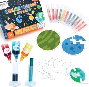 Educational Science Kits STEM Toys for Kids Age 5-7 Color Science Activity DIY Puzzle Space Painting Crafts for Boys Girls Ages 5,6,7,8,9,10 Years Color Mixing Game Christmas Bday Gift (Space)