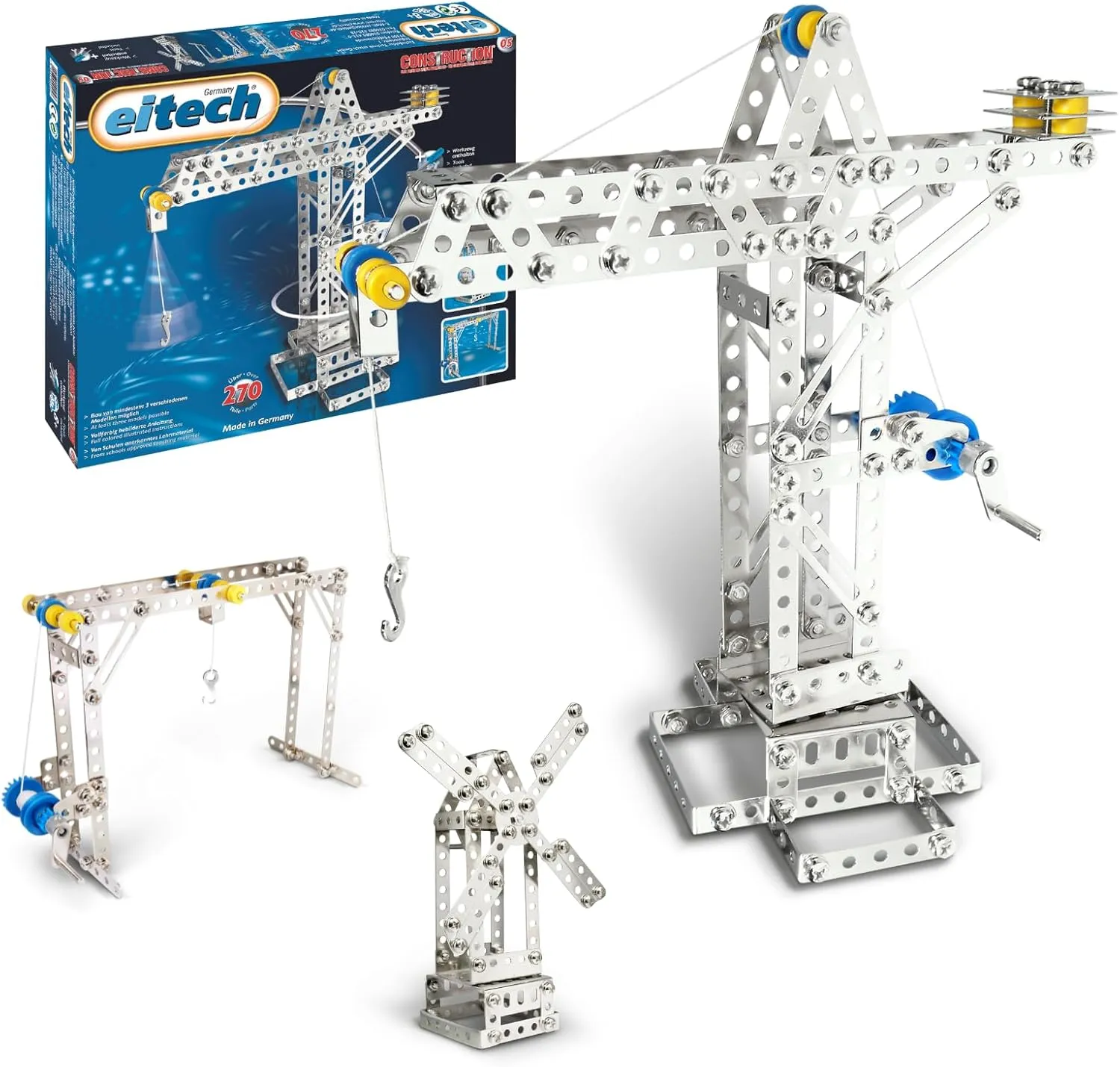 Eitech Crane and Windmill Construction Set and Educational Toy - Intro to Engineering and STEM Learning, Steel (10005-C05)