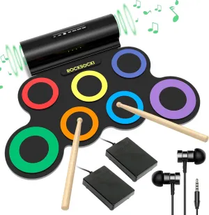 Electric Drum Set, 7-Pad Electronic Drum Set with Headphone Included, Roll-up Drum Pad For Kids, Great Holiday Xmas Birthday Gift (Dual Speakers)