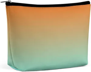 Elegant Makeup Bag, Light Aqua Orange Ombre Cosmetic Bag Large Capacity Pouch Portable Organizer for Men & Women
