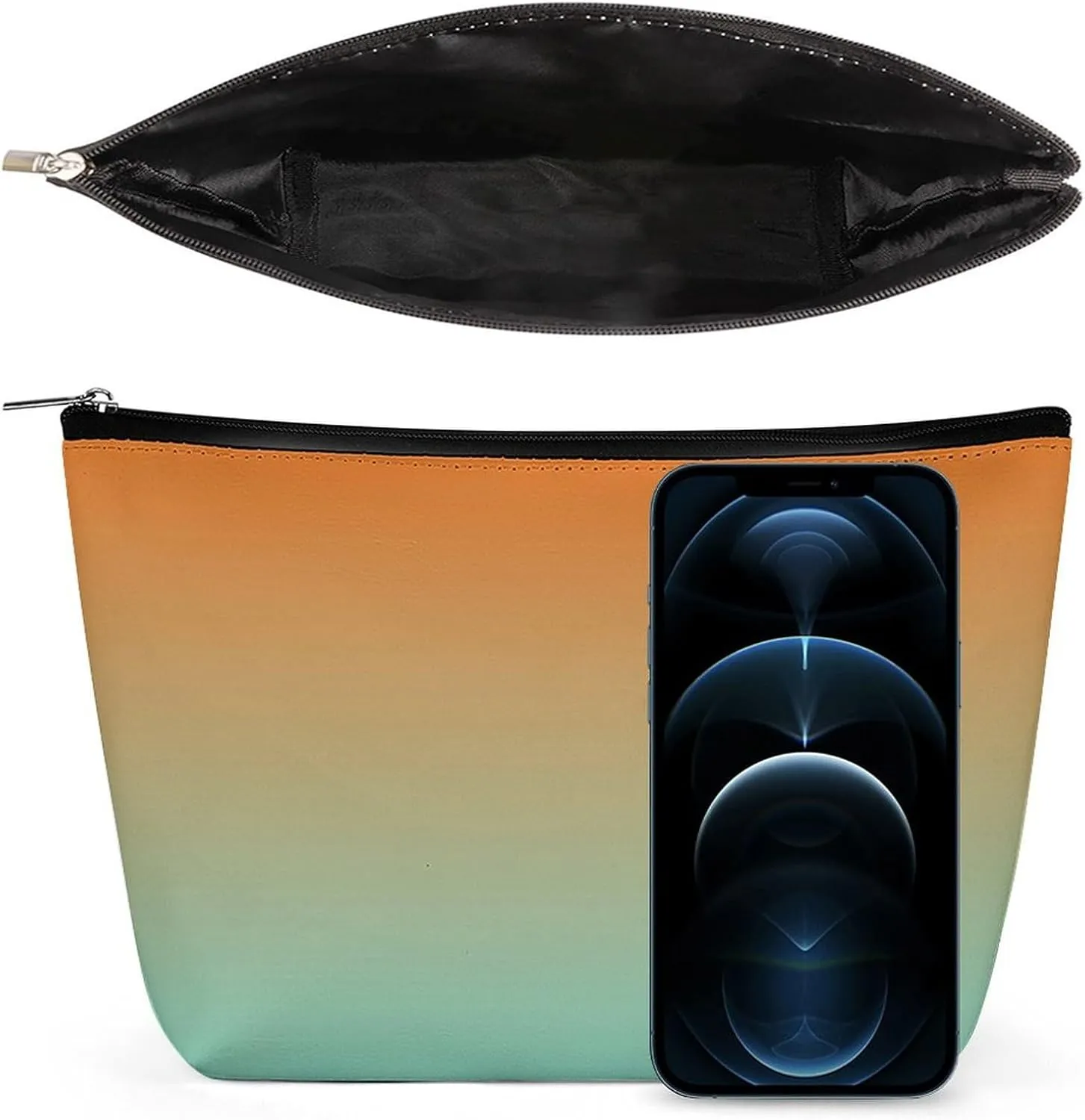 Elegant Makeup Bag, Light Aqua Orange Ombre Cosmetic Bag Large Capacity Pouch Portable Organizer for Men & Women