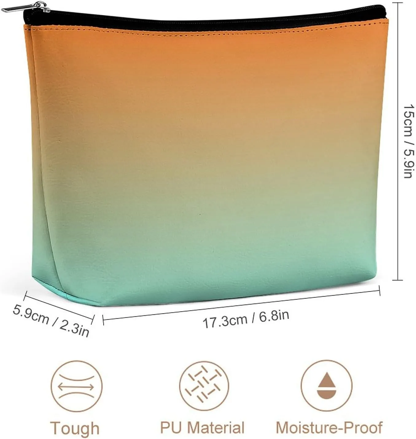 Elegant Makeup Bag, Light Aqua Orange Ombre Cosmetic Bag Large Capacity Pouch Portable Organizer for Men & Women
