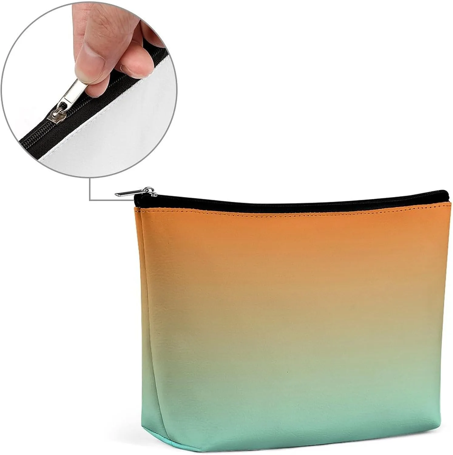 Elegant Makeup Bag, Light Aqua Orange Ombre Cosmetic Bag Large Capacity Pouch Portable Organizer for Men & Women