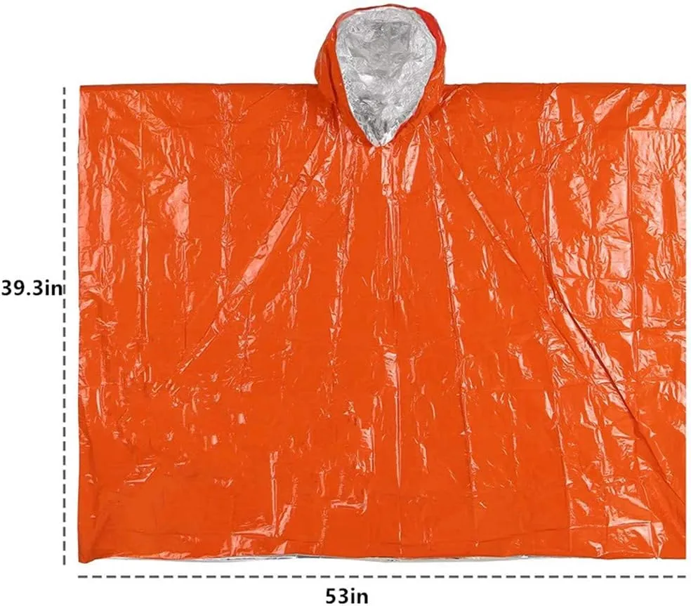 Emergency Blanket Poncho, 4 Pack Ultralight Waterproof Thermal Survival Space Blanket Ponchos with Hood for Camping Hiking Outdoor