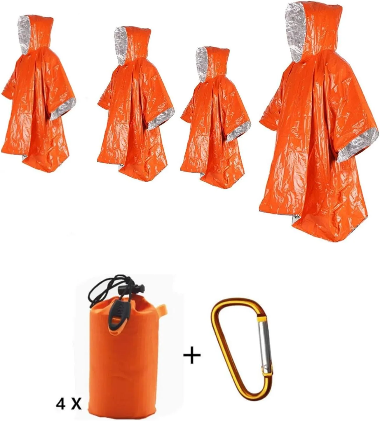 Emergency Blanket Poncho, 4 Pack Ultralight Waterproof Thermal Survival Space Blanket Ponchos with Hood for Camping Hiking Outdoor