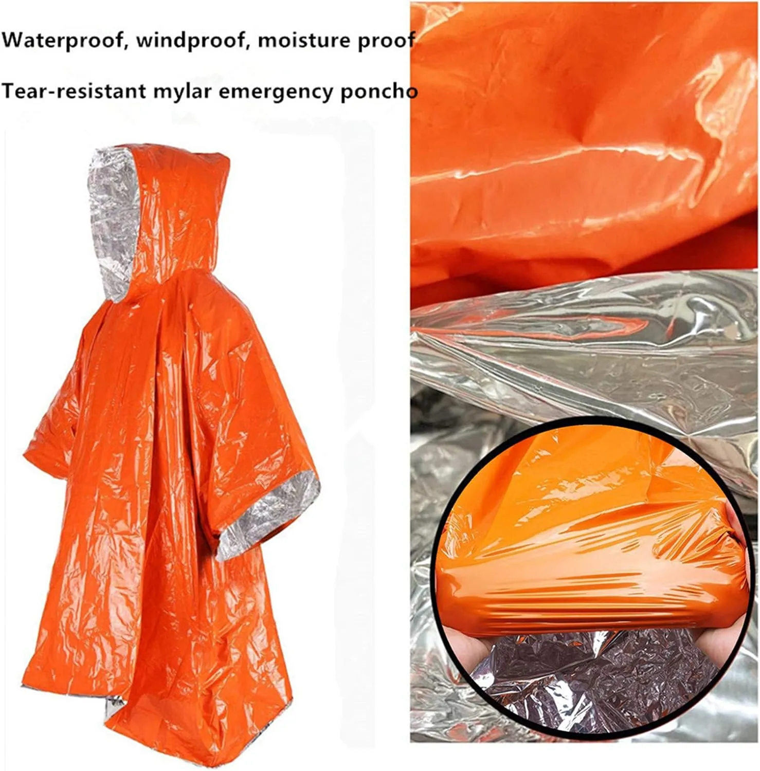 Emergency Blanket Poncho, 4 Pack Ultralight Waterproof Thermal Survival Space Blanket Ponchos with Hood for Camping Hiking Outdoor