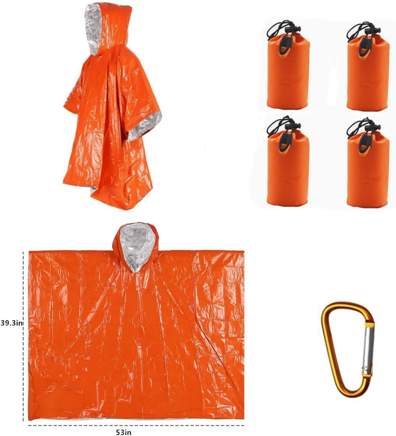 Emergency Blanket Poncho, 4 Pack Ultralight Waterproof Thermal Survival Space Blanket Ponchos with Hood for Camping Hiking Outdoor
