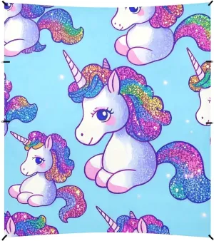Fake Glitter Cartoon Unicorns Blue Beach Cabana Tent UPF50  Protection Water-Resistant Sun Shelter with Sturdy Poles, Sandbags and Shovel for Camping Trips, Fishing, Backyard Fun or Picnics