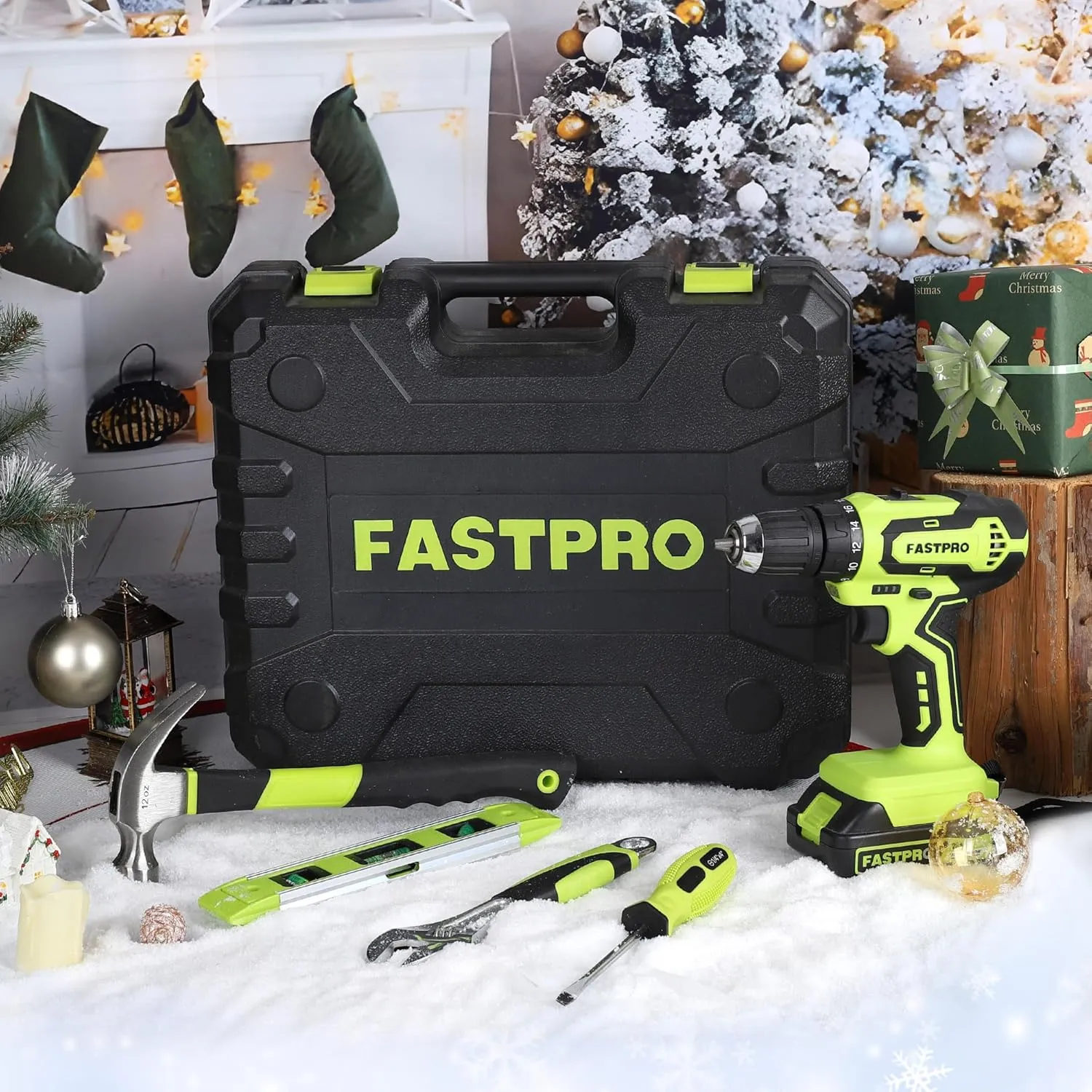 FASTPRO 177-Piece 20V Cordless Lithium-ion Drill Driver and Home Tool Set, Household Repairing Kit with in Storage Case, Green