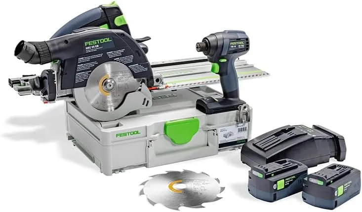 Festool 577119 Cordless Carpentry Track saw HKC 55 18V 5.0 Ah EBI-F-Plus and TID 18 Impact Driver Combo Bonus Kit