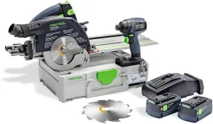 Festool 577119 Cordless Carpentry Track saw HKC 55 18V 5.0 Ah EBI-F-Plus and TID 18 Impact Driver Combo Bonus Kit