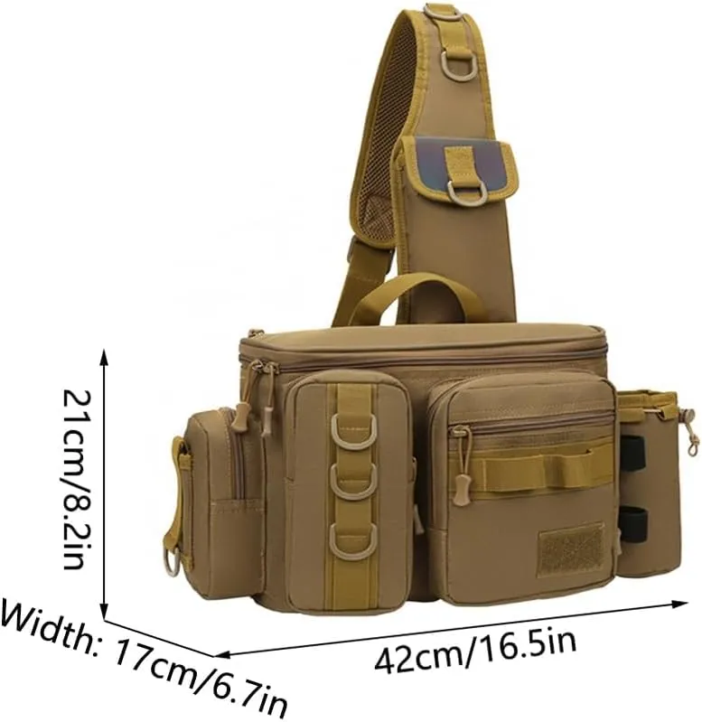 Fishing Tackle Bag Fishing Gear Storage Bag Shoulder Bag Large Capacity with Multi Pockets and Hooks Waterproof for Saltwater or Freshwater Fishing Size 16.5 * 6.7 * 8.2in, Black Camo