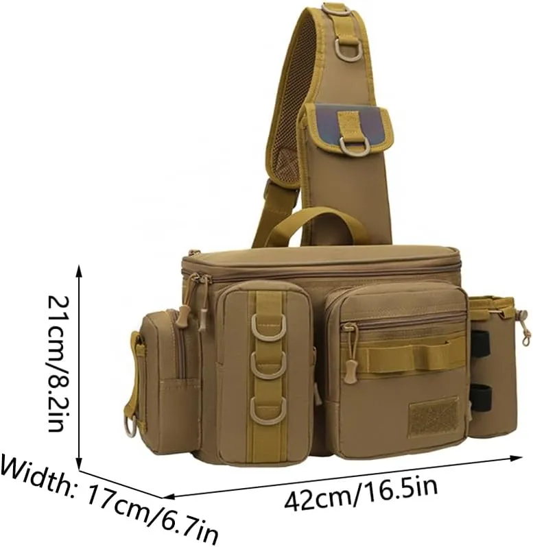 Fishing Tackle Bag Fishing Gear Storage Bag Shoulder Bag Large Capacity with Multi Pockets and Hooks Waterproof for Saltwater or Freshwater Fishing Size 16.5 * 6.7 * 8.2in, Black Camo