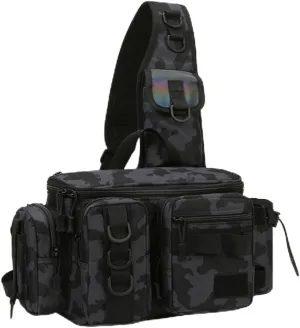 Fishing Tackle Bag Fishing Gear Storage Bag Shoulder Bag Large Capacity with Multi Pockets and Hooks Waterproof for Saltwater or Freshwater Fishing Size 16.5 * 6.7 * 8.2in, Black Camo