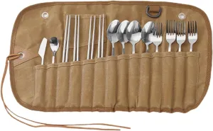 Flatware Storage Case | Reusable Roll-Up Flatware Storage Case - Multi-Slot Silverware Holder Bag for Forks, Spoons, Chopsticks | Hangable Tableware Storage Bag Ideal for Camping and Outdoor Dining