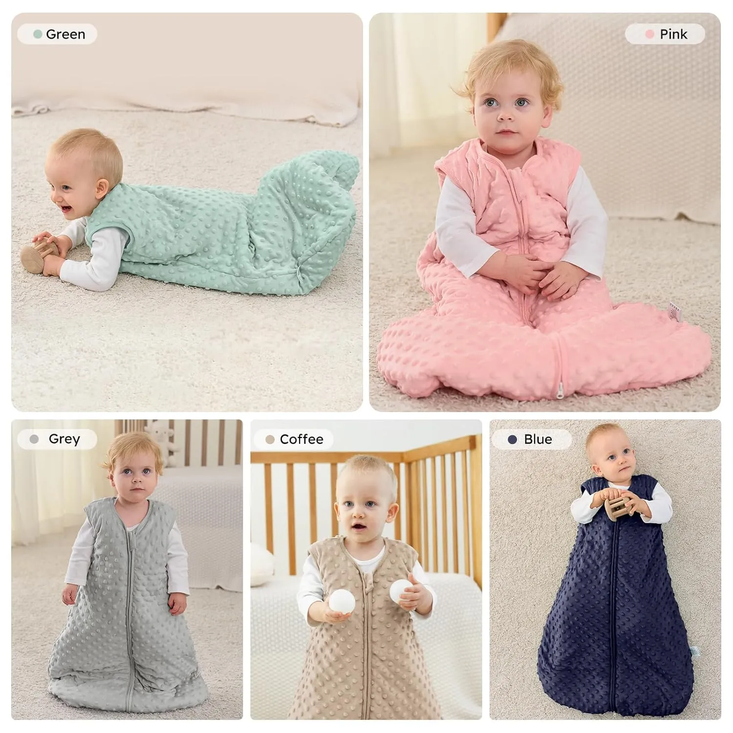Fleece Baby Sleep Sack 6-12 Months 2.5 Tog with Plush Dots, Winter Baby Wearable Blanket for Infant Toddler Sleeping Sack 2-Way Zipper Warm Sleepsack, Grey