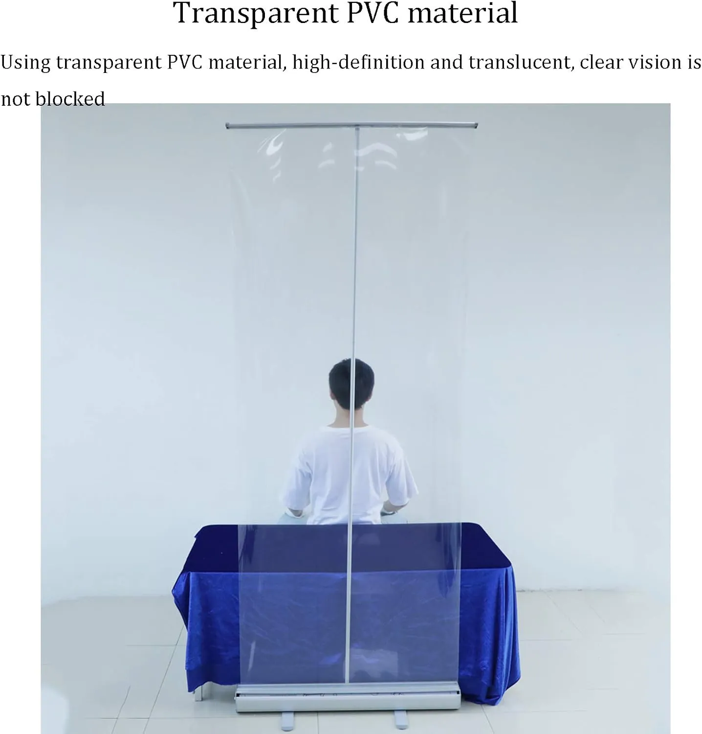 Floor Standing Sneeze Guard - Roll Up Protective Shield with Clear Film for Offices, Salons, Clinics, Stores, and Restaurants - Ideal for Health and Safety Compliance