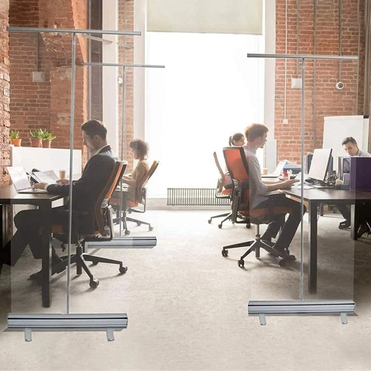 Floor Standing Sneeze Guard - Roll Up Protective Shield with Clear Film for Offices, Salons, Clinics, Stores, and Restaurants - Ideal for Health and Safety Compliance