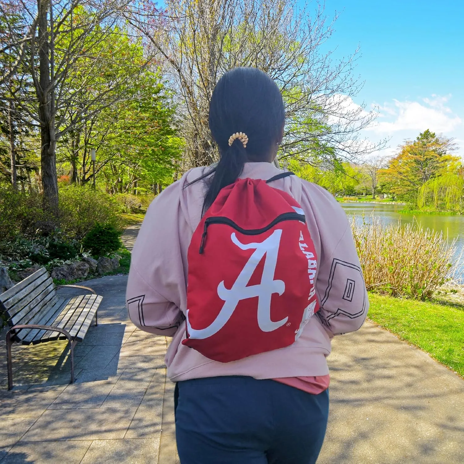 FOCO Alabama Big Logo Drawstring Backpack with Zippered Pocket – Limited Edition Crimson Tide Bag – NCAA College Gear – Show Your Team Spirit with Officially Licensed University of Alabama
