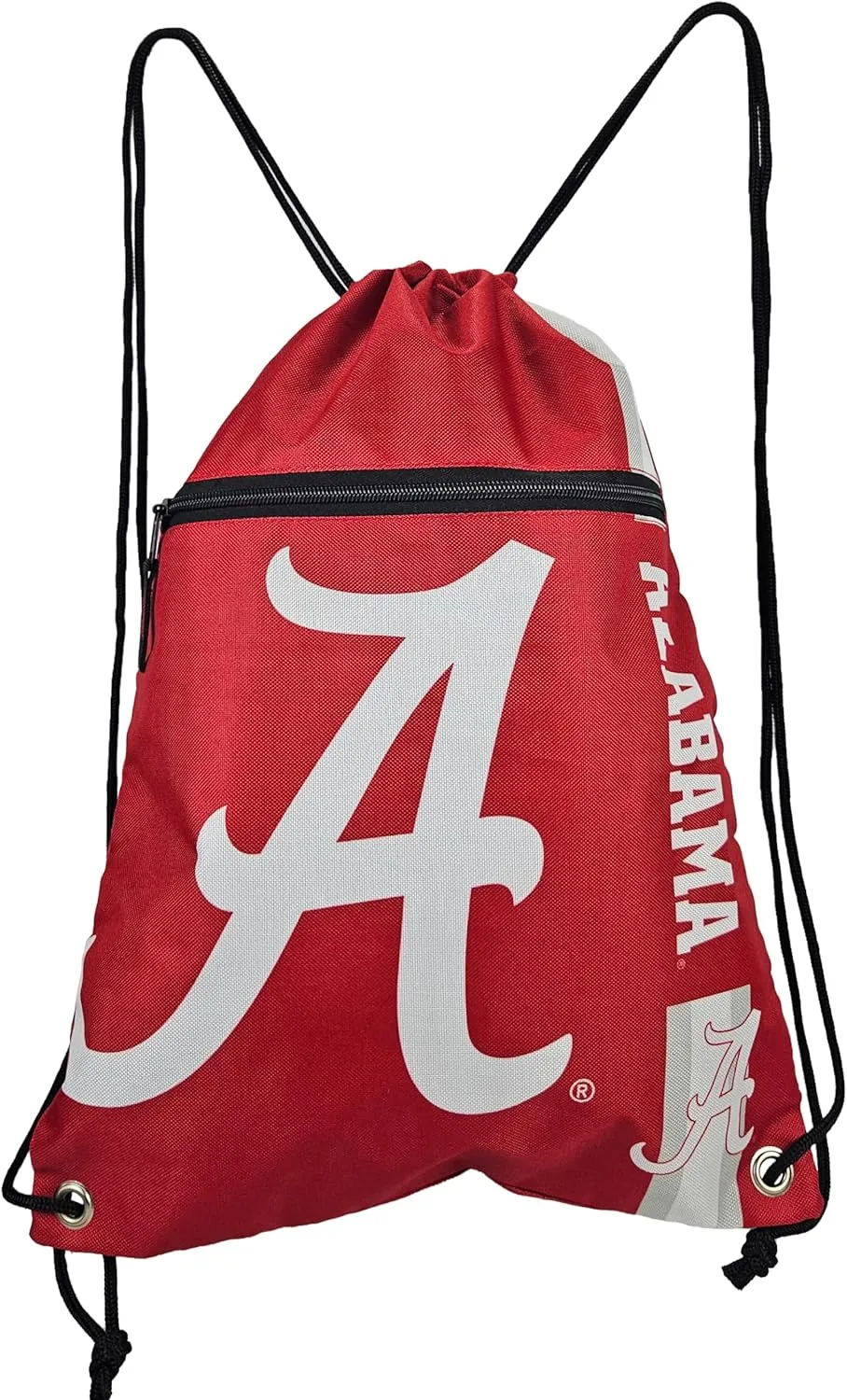 FOCO Alabama Big Logo Drawstring Backpack with Zippered Pocket – Limited Edition Crimson Tide Bag – NCAA College Gear – Show Your Team Spirit with Officially Licensed University of Alabama