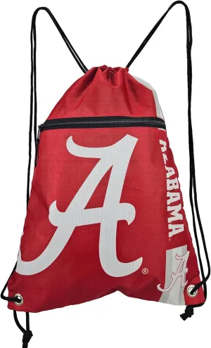 FOCO Alabama Big Logo Drawstring Backpack with Zippered Pocket – Limited Edition Crimson Tide Bag – NCAA College Gear – Show Your Team Spirit with Officially Licensed University of Alabama
